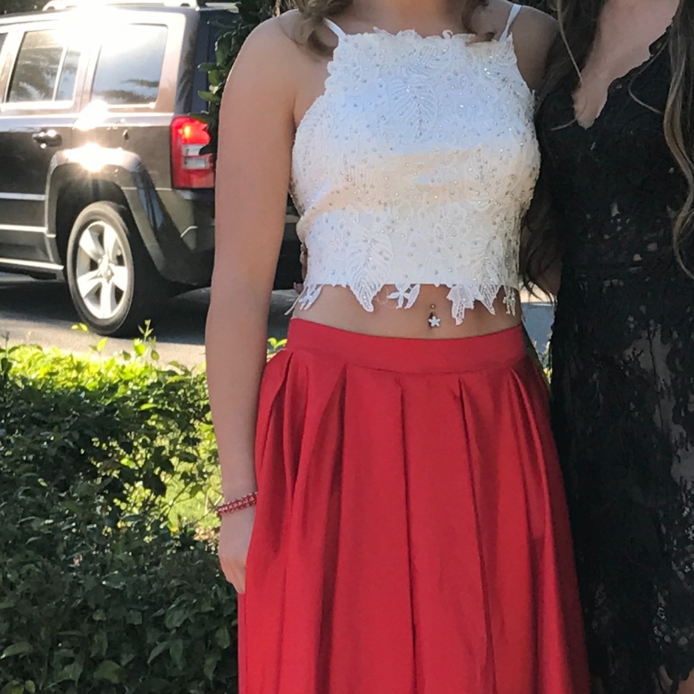 Floor length two piece prom dress